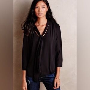 Anthropologie HD In Paris Astral Tie Neck Blouse In Black Size 6